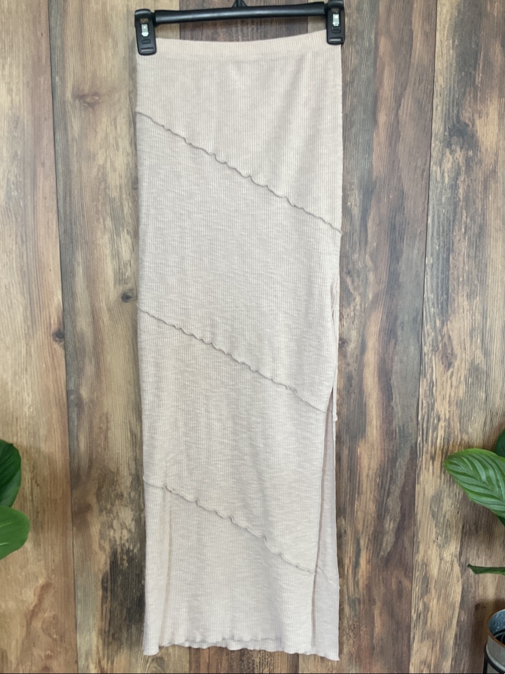 Princess Polly Ribbed Cream Maxi Skirt with Diagonal Paneling 2 362B